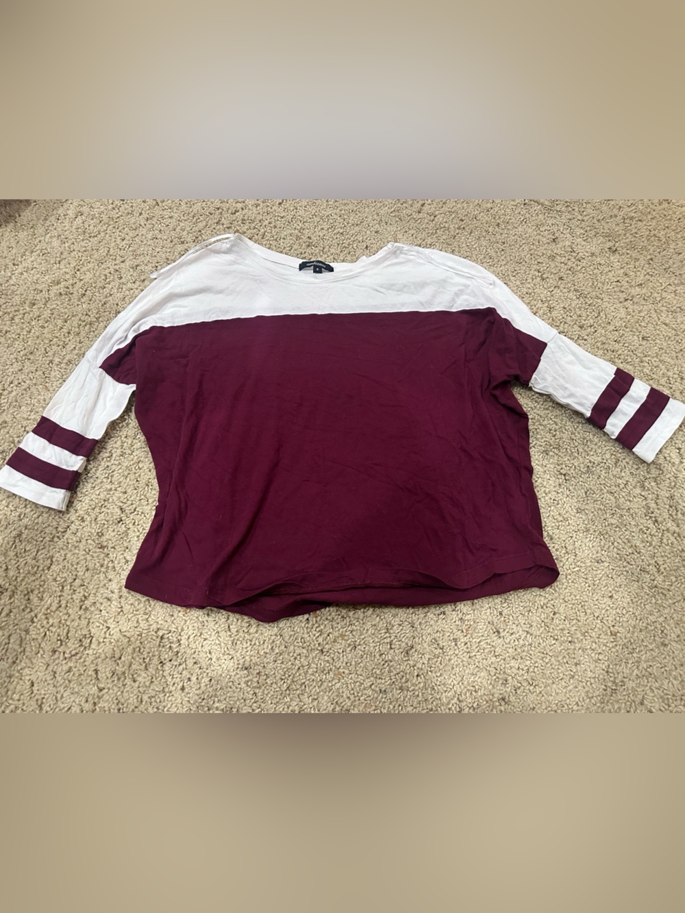 Ambiance Women’s Colorblock Baseball Tee Burgundy White Long Sleeve Size S